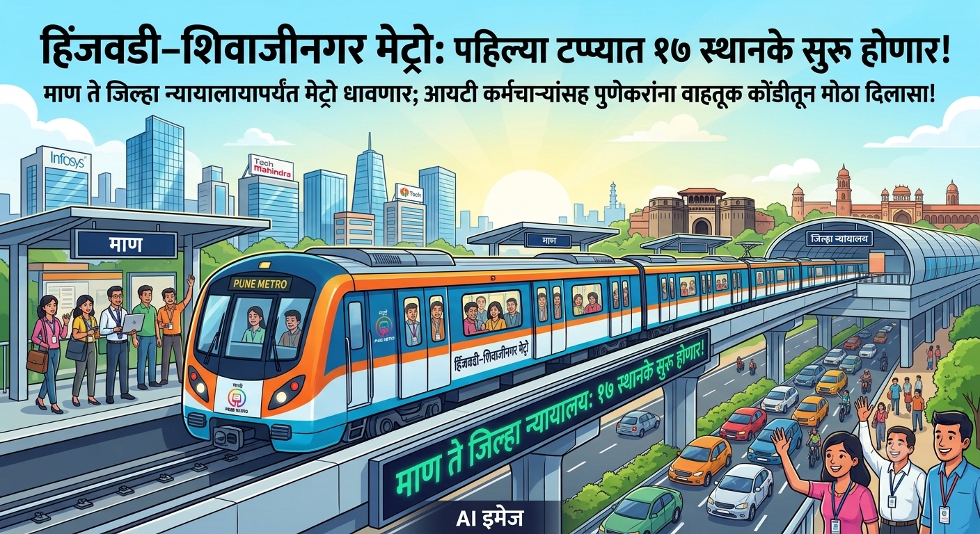हिंजवडी–शिवाजीनगर मेट्रोच्या पहिल्या टप्प्यात १७ स्थानके सुरू होणार!