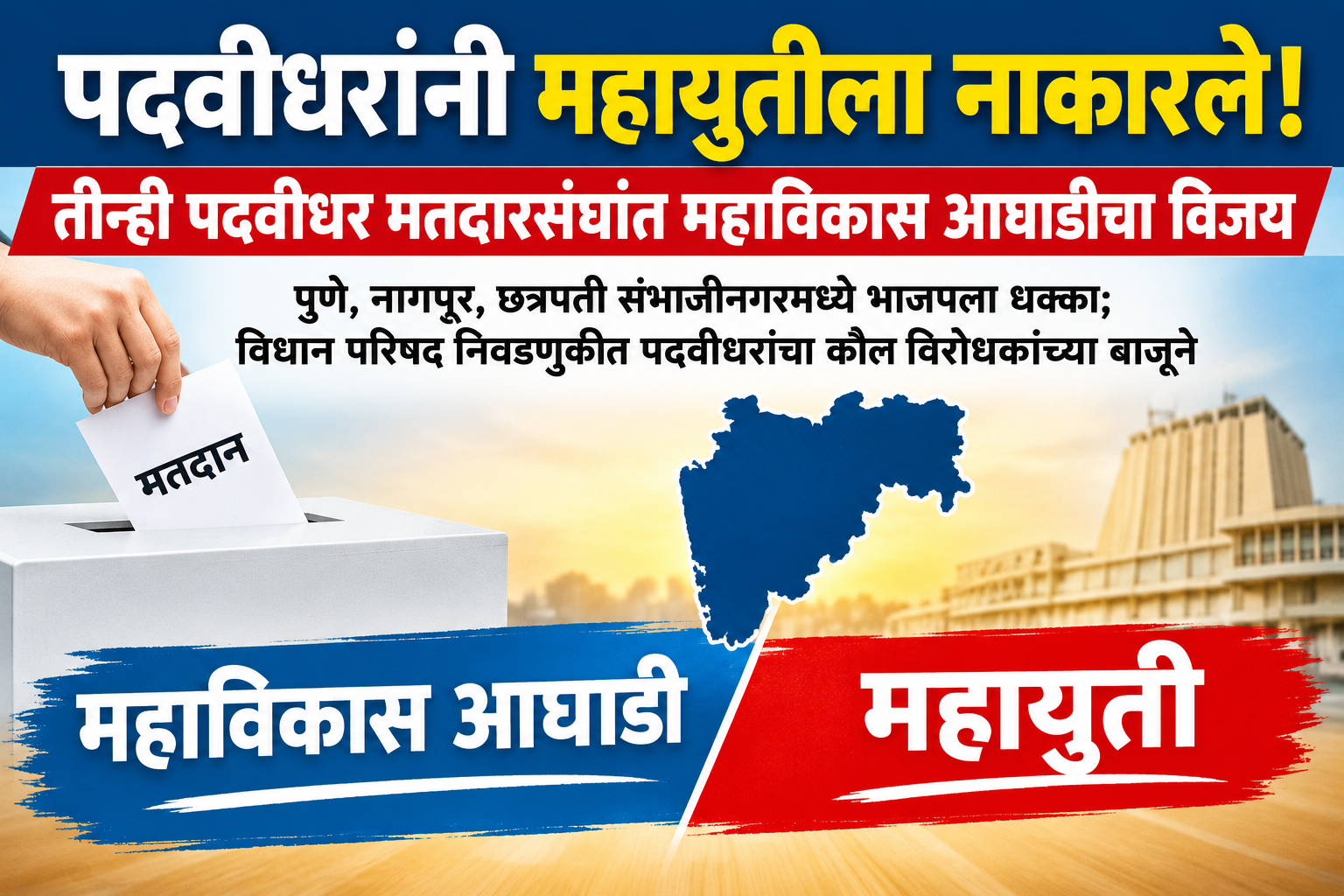 पदवीधरांनी महायुतीला नाकारले! तीनही पदवीधर मतदारसंघांत महाविकास आघाडीचा विजय.